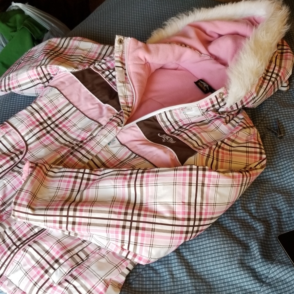 Pink and brown plaid coat